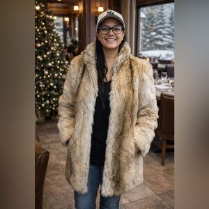 Vintage Mincara Russel Taylor Coat Jacket Faux Fur Light Brown Winter size S